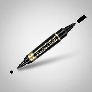 Marcador Permanente Duas Pontas - Ponta Bullet 1,5mm e Ponta Cinzel 6mm Preto - Caixa - 10 unidades - Deli - Rizzo