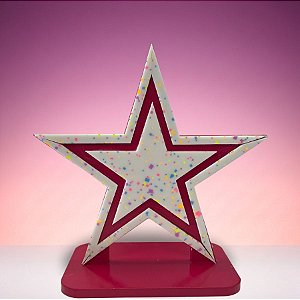 Display de Mesa em MDF - Estrela Pink e Branca com Detalhes Coloridos - 16x16cm - 1 unidade - Rizzo