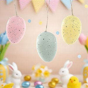 Saco de Ovinhos de Páscoa Decorativos para Pendurar - Verde, Amarelo e Rosa - 6x4x4cm - 9 unidades - Cromus - Rizzo