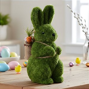 Enfeite Decorativo de Páscoa - Coelho Verde com Cesta nas Costas - 16x40x20cm - 1 unidade - Cromus - Rizzo