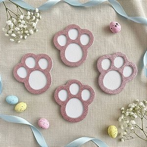Aplique Decorativo de Páscoa - Patinhas de Coelho Rosa com Glitter 4,5cm - 5 unidades - Piffer - Rizzo