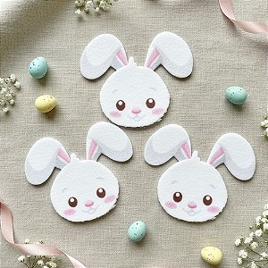 Aplique Decorativo de Páscoa - Coelhinho Branco e Rosa - 5x6cm - 5 unidades - Piffer - Rizzo
