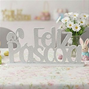 Enfeite Decorativo de Páscoa de EVA - Feliz Páscoa - Branco com Glitter - 28,5x14x5cm - 1 unidade - Piffer - Rizzo