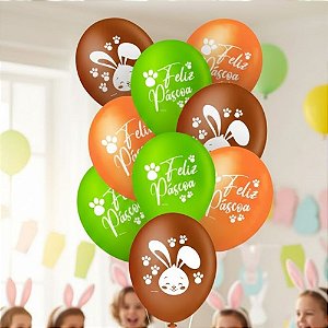 Balão de Festa Redondo Decorado 8" 20cm - Feliz Páscoa Sortido - 20 unidades - Piffer - Rizzo