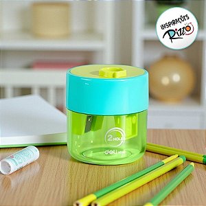 Apontador 2 Furos com Reservatório - Verde Água - 5x4,5cm - 1 unidade - Deli - Rizzo