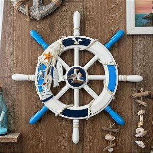Enfeite de Decorativo de Madeira Para Pendurar - Timão - Azul e Branco - 34x34cm - 1 unidade - Rizzo