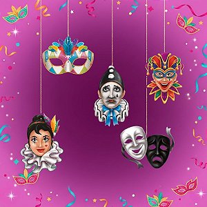 Personagens Decorativos Para Pendurar - Carnaval - 19cm - 5 unidades - Regina - Rizzo