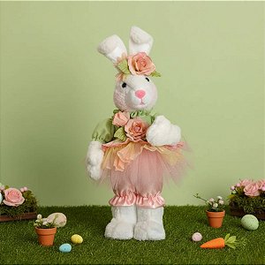 Coelha Decorativa de Páscoa - Bailarina com Tule e Flores - 1 unidade - Cromus - Rizzo