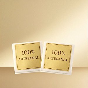 Adesivo Quadrado "100% Artesanal" - Ref. 1007 -  Hot Stamping - 4x4cm - 30 unidades - Stickr - Rizzo
