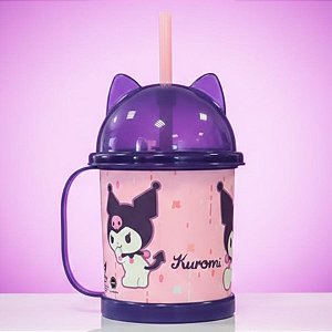 Caneca com Canudo e Tampa - Kuromi - Hello Kitty - 360ml - 1 unidade - Plasútil - Rizzo
