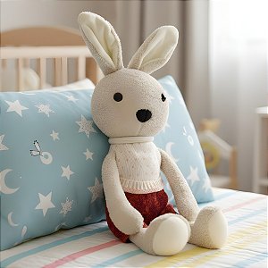 Coelho de Pelúcia - Suéter Branco com Short Laranja - 12x43x10cm - 1 unidade - Rizzo - Rizzo