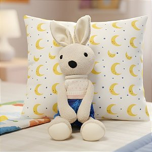 Coelho de Pelúcia - Suéter Branco com Short Azul - 12x43x10cm - 1 unidade - Rizzo - Rizzo