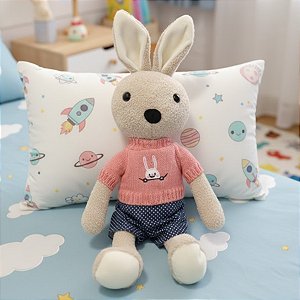 Coelho de Pelúcia - Suéter Rosa com Short Azul de Bolinhas - 12x43x10cm - 1 unidade - Rizzo - Rizzo