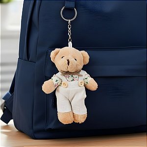 Chaveiro Urso de Pelúcia - Macacão e Camisa Florida - 8x11x4cm - 1 unidade - Rizzo