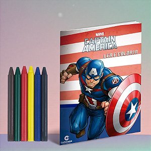 Kit para Colorir Livro e Giz - Capitão América - 1 unidade - Rizzo