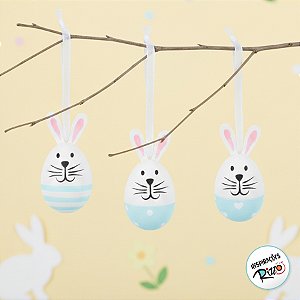 Ovinhos de Páscoa Decorativos para Pendurar - Coelhinhos Azul e Branco - 8x4cm - 9 unidades - Cromus - Rizzo