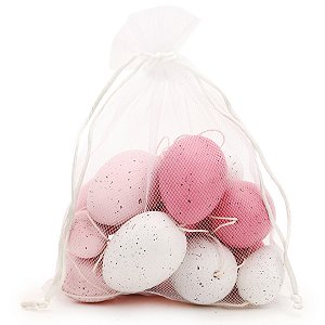 Saco de Ovinhos de Páscoa Decorativos para Pendurar Rústico - Rosa e Branco - 6x4cm - 16 unidades - Cromus - Rizzo