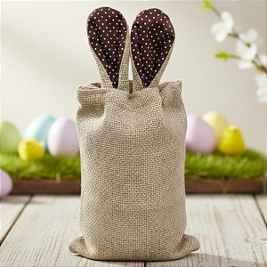 Saco de Juta de Páscoa com Orelha Marrom Poá Rosa - 1 unidade - EcoArt - Rizzo