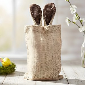 Saco de Juta de Páscoa com Orelha Marrom Poá Branco - 1 unidade - EcoArt - Rizzo