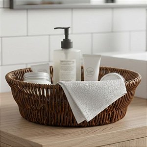 Cesto Organizador Rattan Fibra Sintética - Marrom - 25x25x7cm - 1 unidade - Rizzo