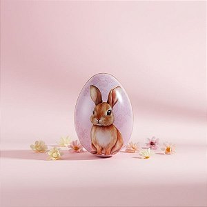 Ovo de Metal de Páscoa - Coelho Flores - Rosa - 6,6x4,7x5,1cm - 1 unidade - Rizzo