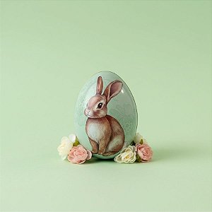 Ovo de Metal de Páscoa - Coelho Flores - Verde - 6,6x4,7x5,1cm - 1 unidade - Rizzo