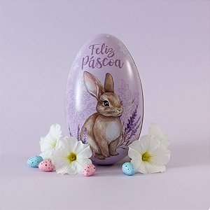 Ovo de Metal de Páscoa - Coelho Flores - Roxo - 11,3x6,8x7cm - 1 unidade - Rizzo