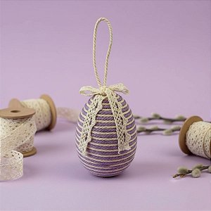 Enfeite Para Pendurar de Páscoa - Ovo Barbante - Roxo - 6x8cm - 1 unidade - Rizzo