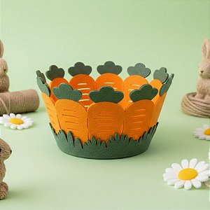 Cesta em Feltro de Páscoa - Cenourinhas - Laranja Claro - 20cm - 1 unidade - Rizzo
