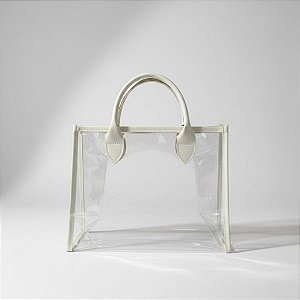 Sacola Transparente PVC com Alça de Couro Branco - 28x14x23cm - 1 unidade - Rizzo