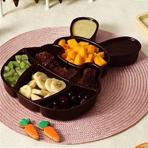 Petisqueira de Páscoa em Acrílico - Foundue Box - Coelho - Marrom - 30cm - 1 unidade - BlueStar - Rizzo