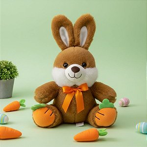 Coelho de Pelúcia Marrom - Cenouras no Pé - 22,5cm - 1 unidade - Rizzo