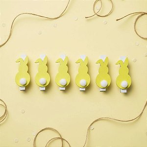 Prendedor de Páscoa Coelho Madeira Amarelo Limão com Pompom - 6 unidades - Cromus - Rizzo