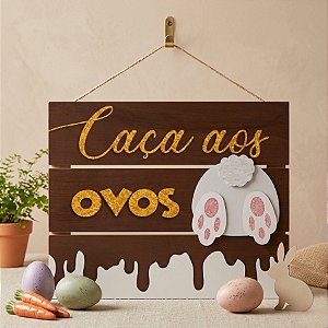 Placa Decorativa 3 Partes - Caça Aos Ovos - Marrom - 1 unidade - Rizzo