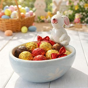 Enfeite Decorativo Páscoa em Porcelana - Coelho Color Candy - 19cm - 1 unidade - Rizzo