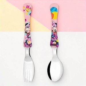 Kit Colher e Garfo Infantil - Minnie Mouse - Rosa - 1 unidade - Disney Original - Rizzo