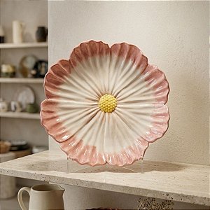 Enfeite Decorativo de Porcelana - Flor Rosa e Amarelo - 20cm - 1 unidade - FlorArte - Rizzo