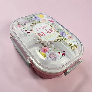 Marmita Rosa com Garfo e Colher e Divisória de 3 Partes - Melhor Mãe do Mundo - 15,8x22cm - 1 unidade - Rizzo