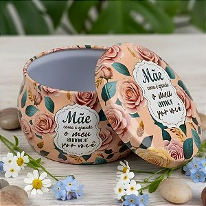 Vela Aromática - Lata Metálica Bege - Mãe Como é Grande o Meu Amor Por Você - 6x4x6cm - 1 unidade - Rizzo