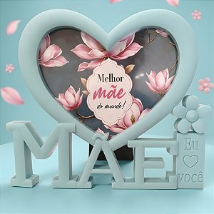 Porta Retrato Mãe com Moldura de Coração - Ciano - Melhor Mãe do Mundo - 10x15cm - 1 unidade - Rizzo