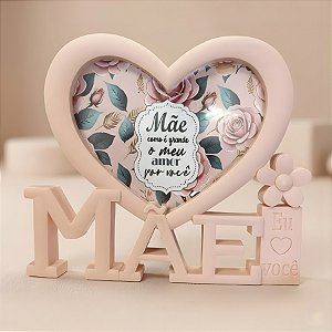 Porta Retrato Mãe com Moldura de Coração - Rosa Claro - Mãe Como é Grande o Meu Amor Por Você - 10x15cm - 1 unidade - Ri