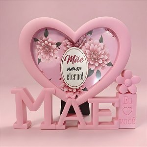 Porta Retrato Mãe com Moldura de Coração - Rosa - Mãe Amor Eterno - 10x15cm - 1 unidade - Rizzo