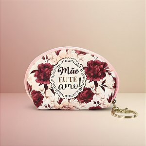 Chaveiro Bolsinha Porta Moedas - Branco e Vinho - Mãe Eu Te Amo - 11x7x3cm - 1 unidade - Rizzo
