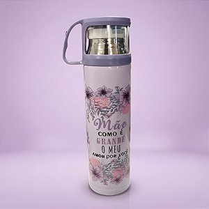 Garrafa Térmica Decorada - Roxo - Mãe Como é Grande o Meu Amor Por Você - 470ml - 1 unidade - Rizzo