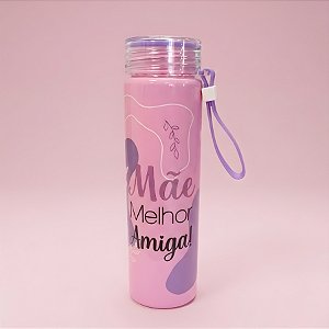 Garrafa Decorada - Rosa e Roxo - Mãe Melhor Amiga - 500ml - 1 unidade - Rizzo