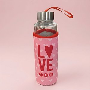 Garrafa de Vidro com Alça e Capa Protetora - Love - 400ml - 1 unidade - Rizzo