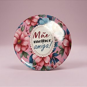 Mini Espelho Portátil - Rosa com Flores - Mãe Melhor Amiga - 7,5x7,5cm - 1 unidade - Rizzo