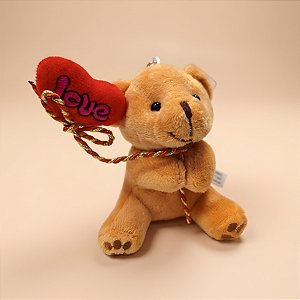 Chaveiro de Pelúcia - Ursinho Marrom com Balão de Coração - 9x12x7cm - 1 unidade - Rizzo