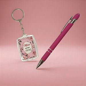 Kit Caneta e Chaveiro - Rosa - Mãe Amor Eterno - 1 unidade - Rizzo