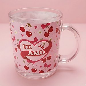 Caneca de Vidro Transparente - Rosa Claro - Te Amo - 320ml - 1 unidade - Rizzo